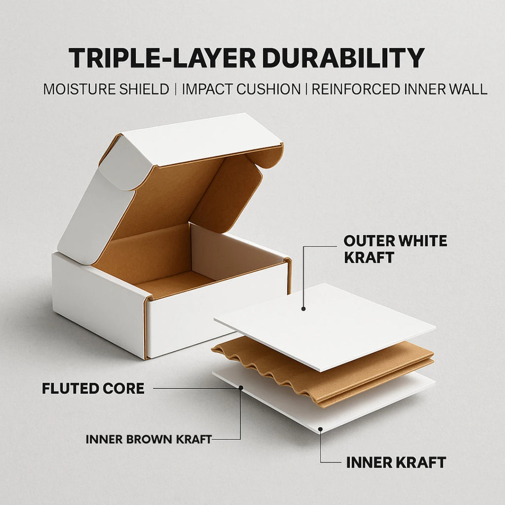 4X4X2 Inches 3 Ply White Flap Corrugated Packaging Box